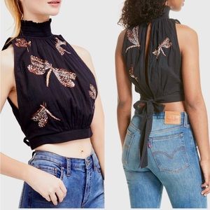 Free People the garden sequin dragonfly black top